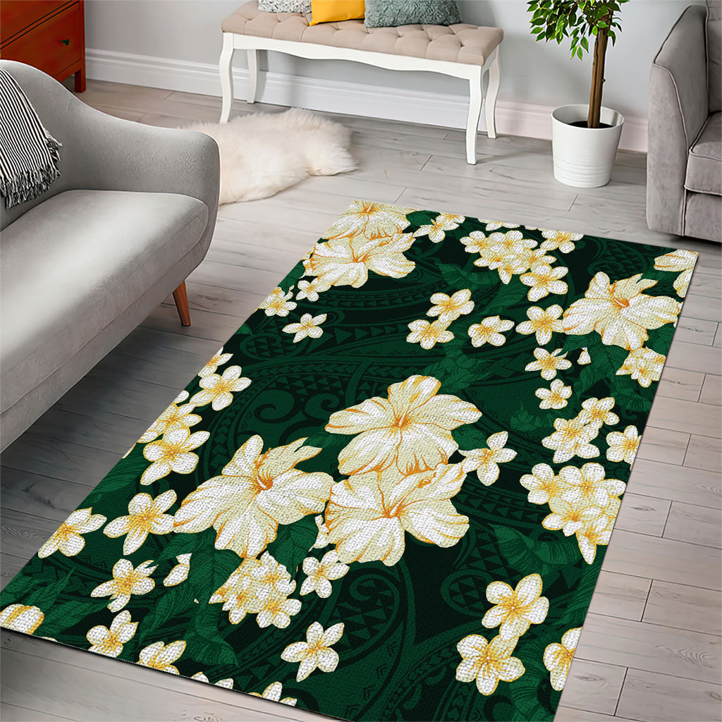 Hawaii Hibiscus Plumeria Green Area Rug Polynesian Pattern LT01 - Polynesian Pride