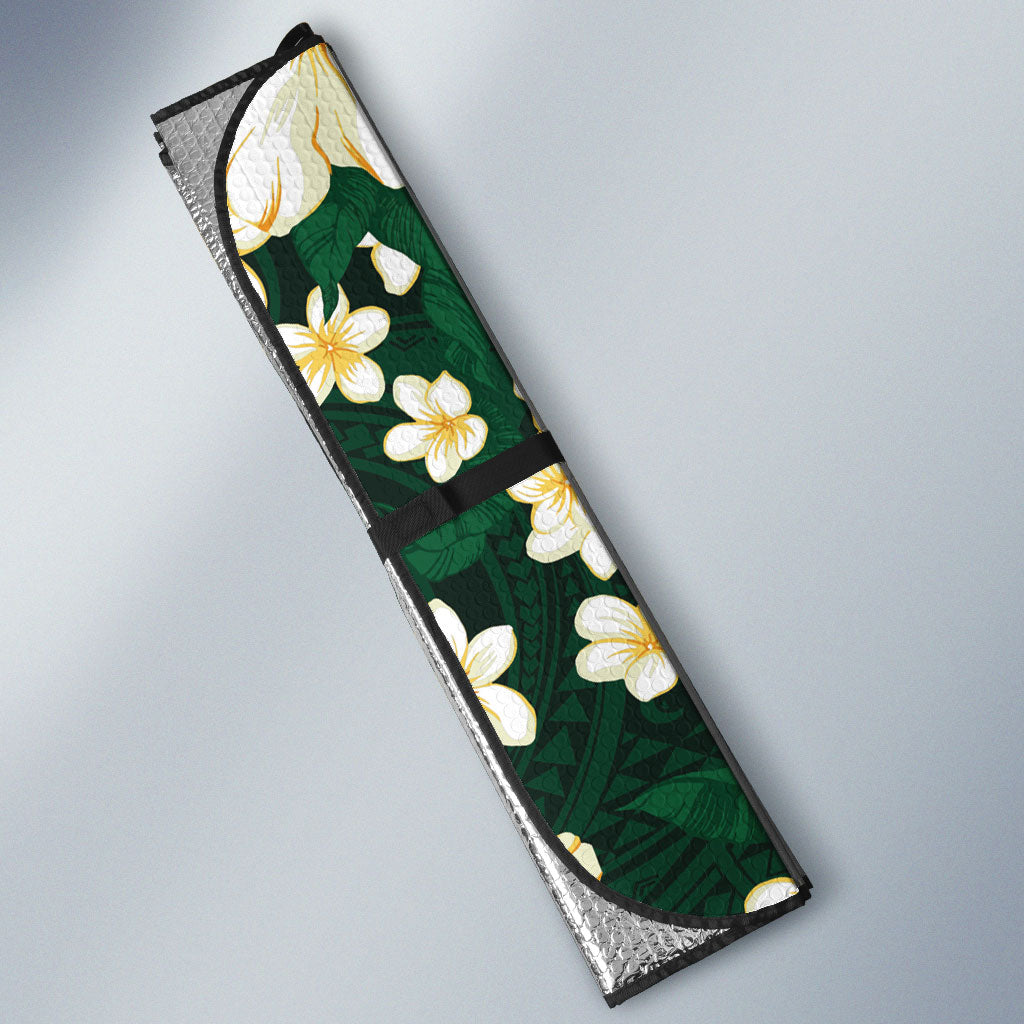 Hawaii Hibiscus Plumeria Green Auto Sun Shade Polynesian Pattern LT01 - Polynesian Pride