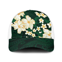 Hawaii Hibiscus Plumeria Green Baseball Net Cap Polynesian Pattern LT01 One Size White Green - Polynesian Pride