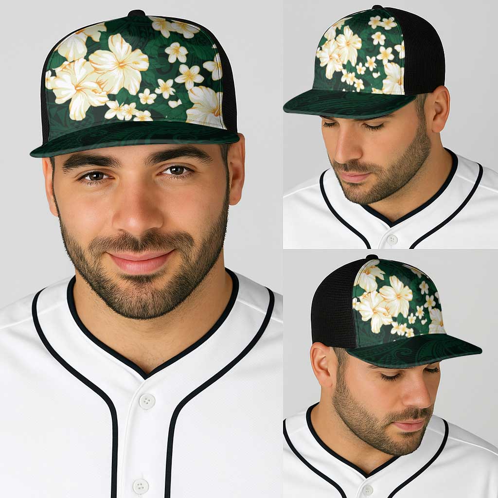 Hawaii Hibiscus Plumeria Green Baseball Net Cap Polynesian Pattern LT01 - Polynesian Pride