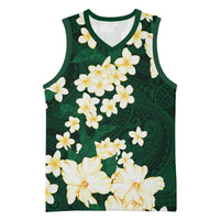 Hawaii Hibiscus Plumeria Green Basketball Jersey Polynesian Pattern LT01 Unisex Green - Polynesian Pride