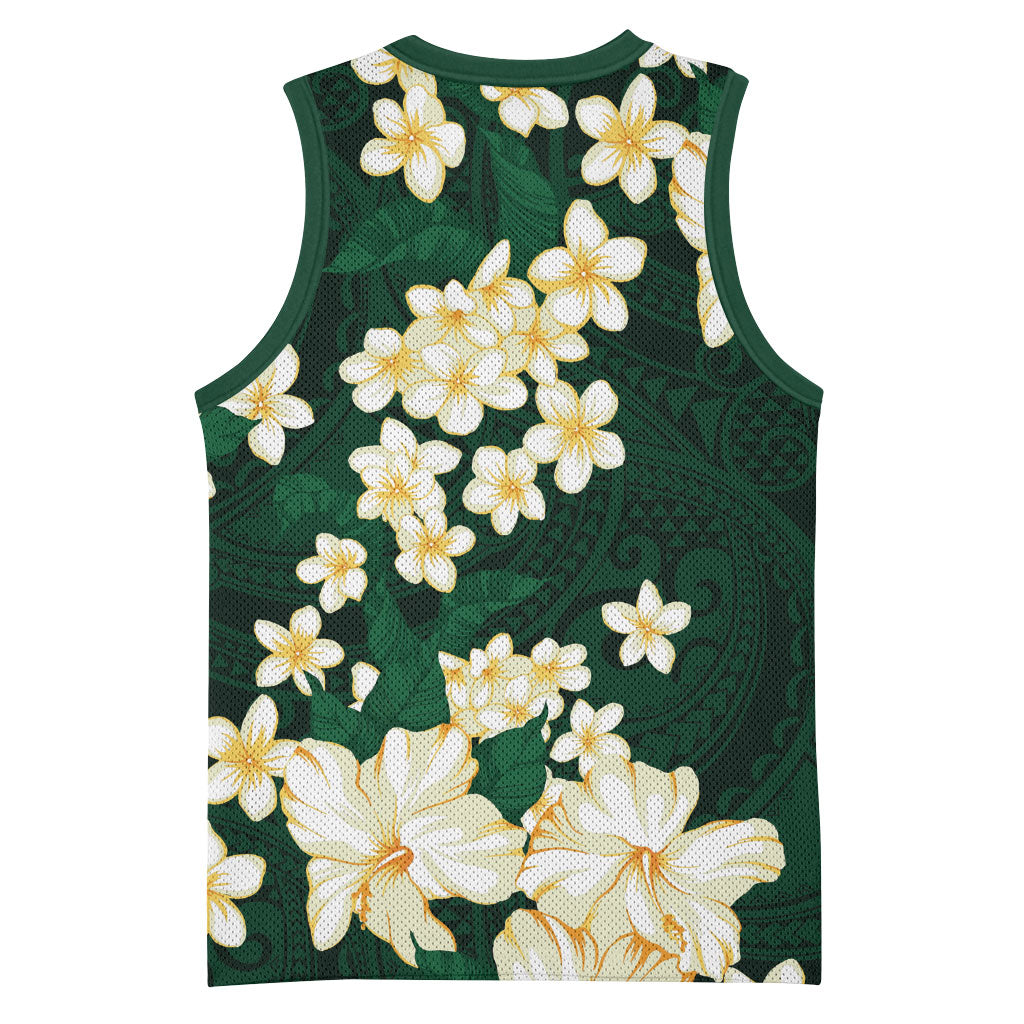 Hawaii Hibiscus Plumeria Green Basketball Jersey Polynesian Pattern LT01 - Polynesian Pride