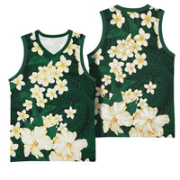 Hawaii Hibiscus Plumeria Green Basketball Jersey Polynesian Pattern LT01 - Polynesian Pride