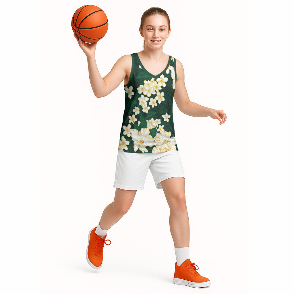 Hawaii Hibiscus Plumeria Green Basketball Jersey Polynesian Pattern LT01 - Polynesian Pride