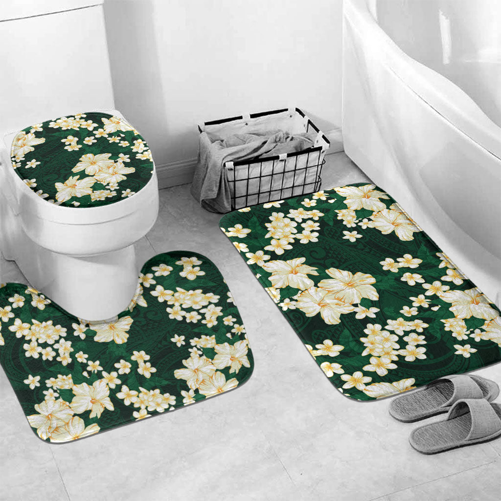 Hawaii Hibiscus Plumeria Green Bathroom Set Polynesian Pattern LT01 Mat Set Only (3 pcs) One Size Green - Polynesian Pride