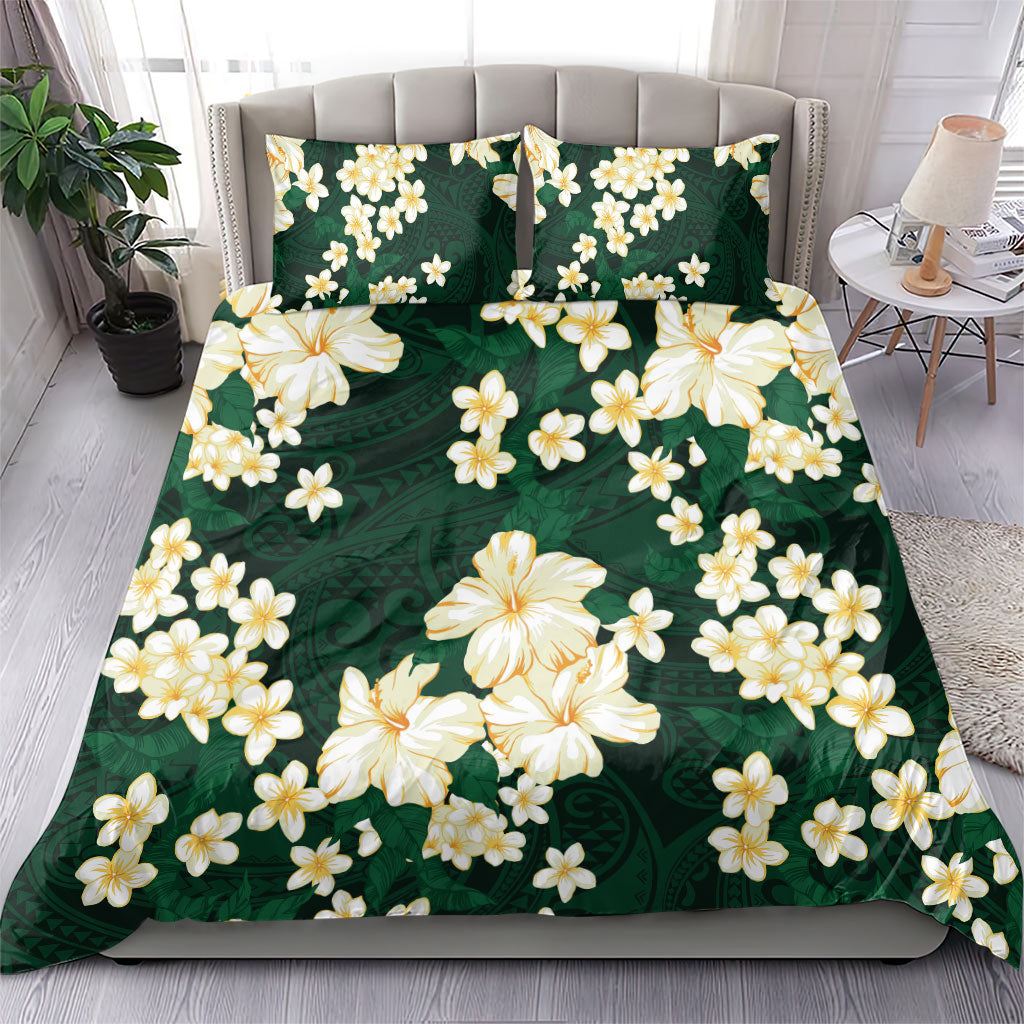 Hawaii Hibiscus Plumeria Green Bedding Set Polynesian Pattern LT01 - Polynesian Pride