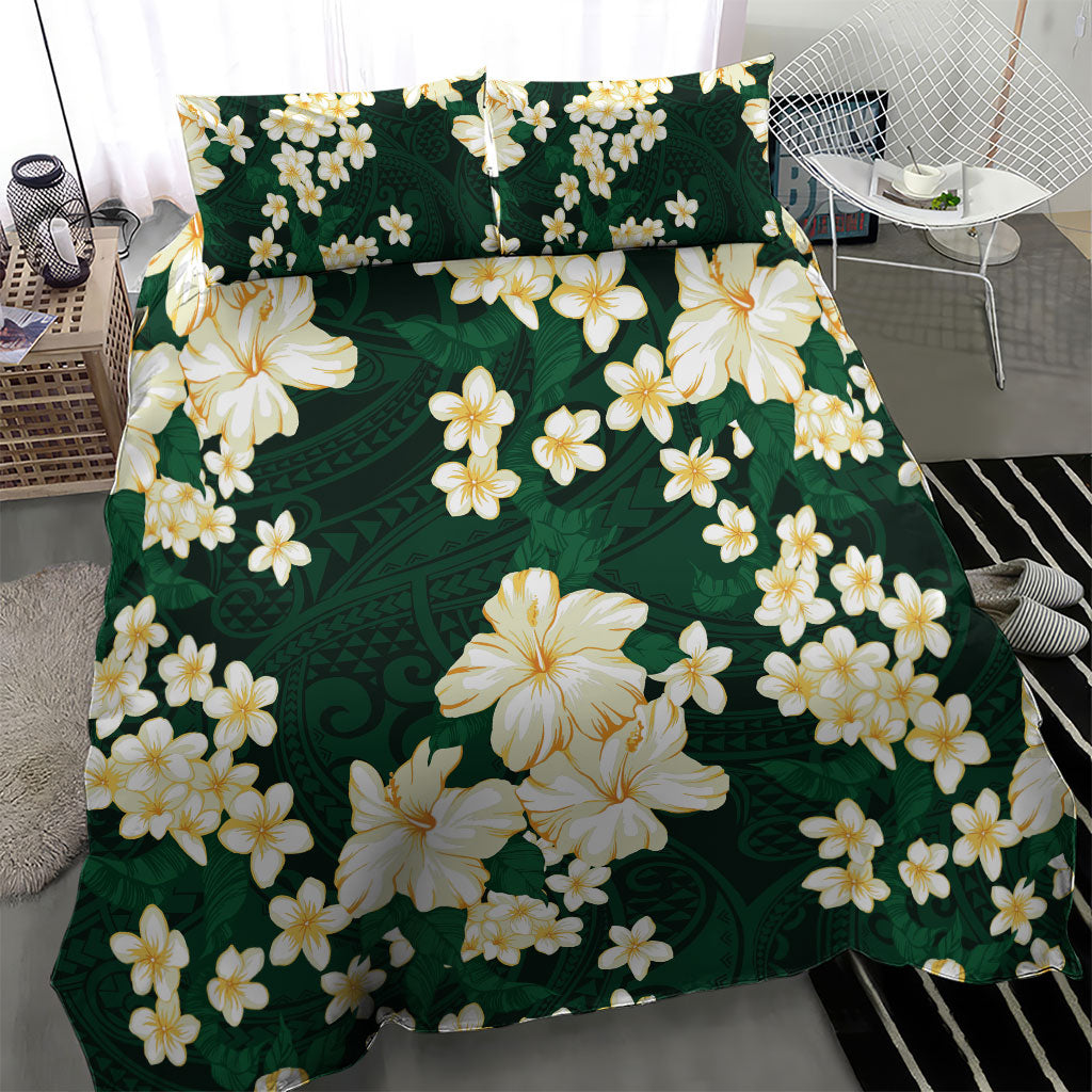 Hawaii Hibiscus Plumeria Green Bedding Set Polynesian Pattern LT01 - Polynesian Pride