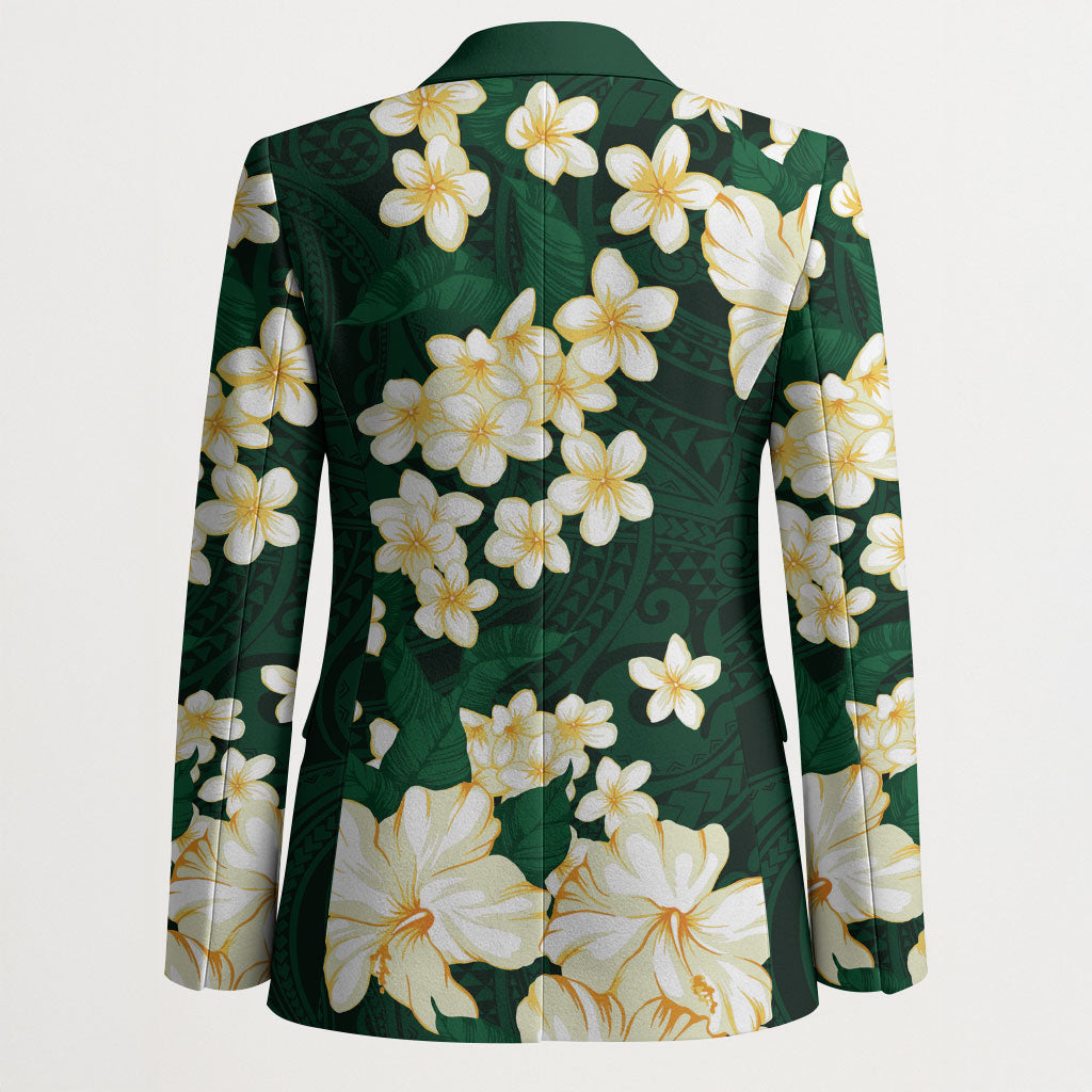 Hawaii Hibiscus Plumeria Green Blazer Polynesian Pattern LT01 - Polynesian Pride
