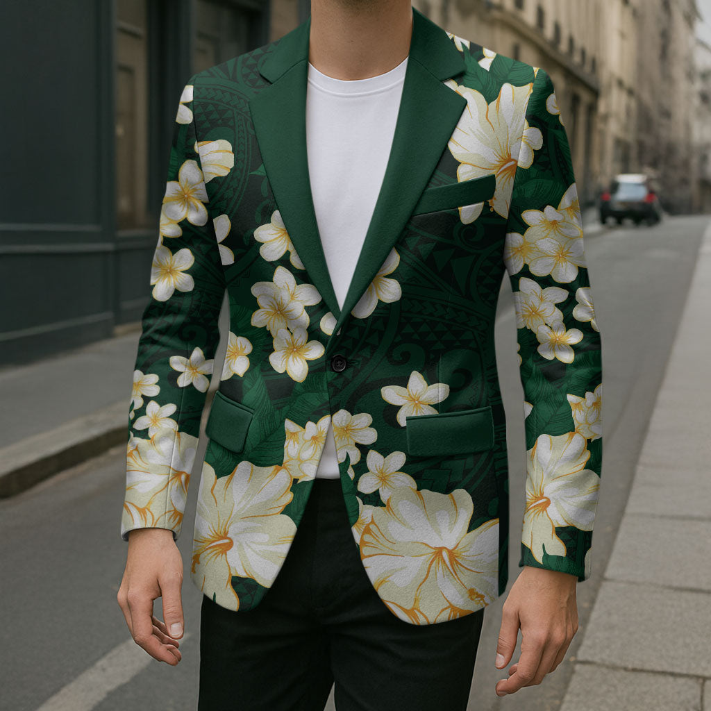 Hawaii Hibiscus Plumeria Green Blazer Polynesian Pattern LT01 - Polynesian Pride