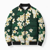 Hawaii Hibiscus Plumeria Green Bomber Puffer Jacket Polynesian Pattern LT01 Unisex Green - Polynesian Pride
