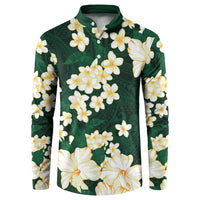 Hawaii Hibiscus Plumeria Green Button Sweatshirt Polynesian Pattern LT01 Green - Polynesian Pride