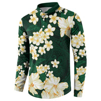 Hawaii Hibiscus Plumeria Green Button Sweatshirt Polynesian Pattern LT01 - Polynesian Pride