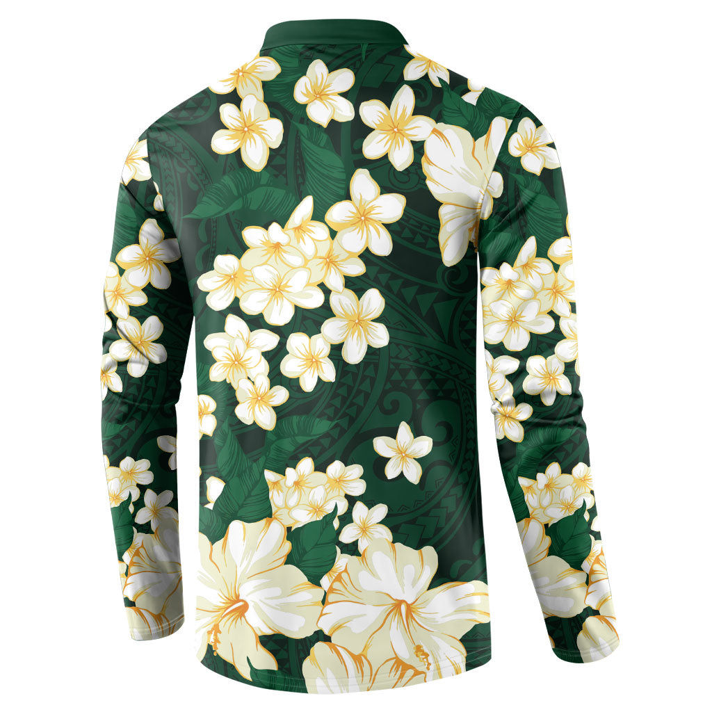 Hawaii Hibiscus Plumeria Green Button Sweatshirt Polynesian Pattern LT01 - Polynesian Pride