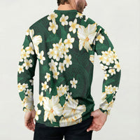 Hawaii Hibiscus Plumeria Green Button Sweatshirt Polynesian Pattern LT01 - Polynesian Pride