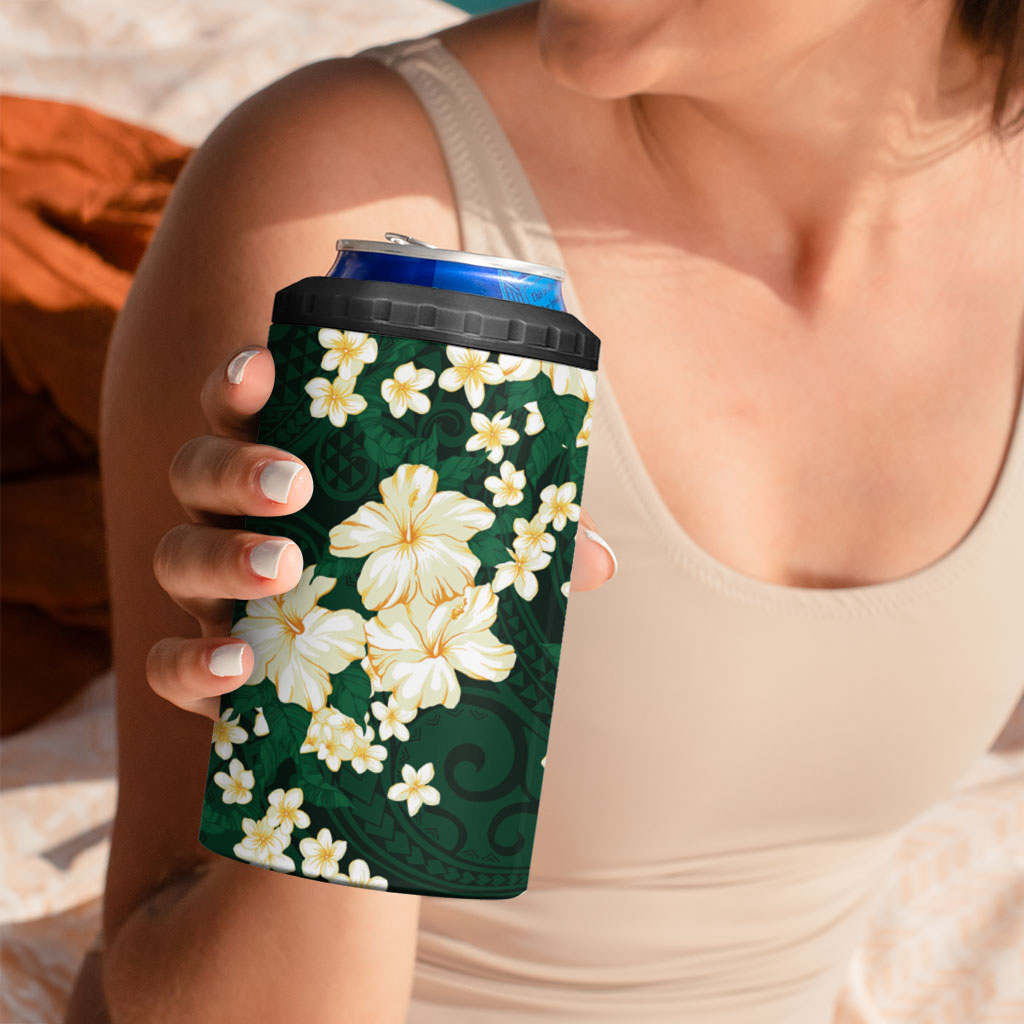 Hawaii Hibiscus Plumeria Green 4 in 1 Can Cooler Tumbler Polynesian Pattern LT01 - Polynesian Pride