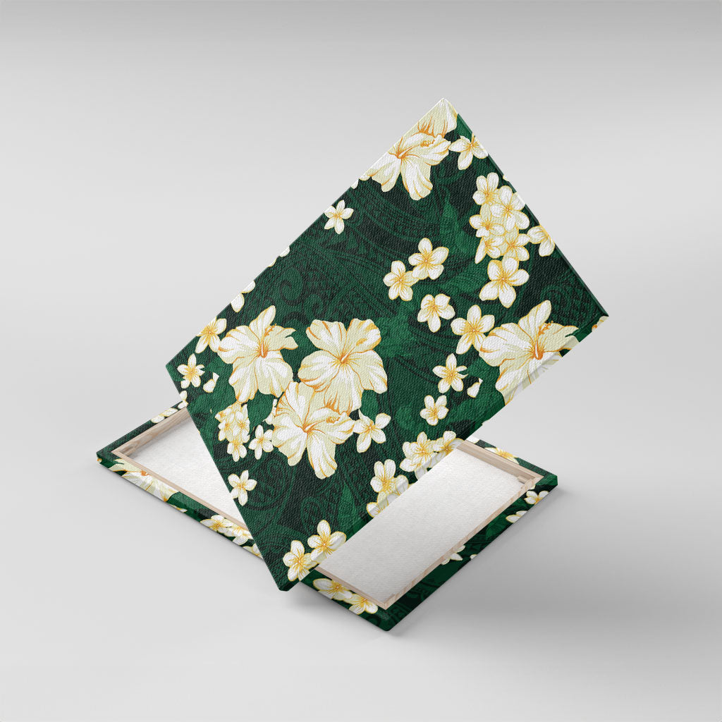 Hawaii Hibiscus Plumeria Green Canvas Wall Art Polynesian Pattern LT01 With Frame Green - Polynesian Pride
