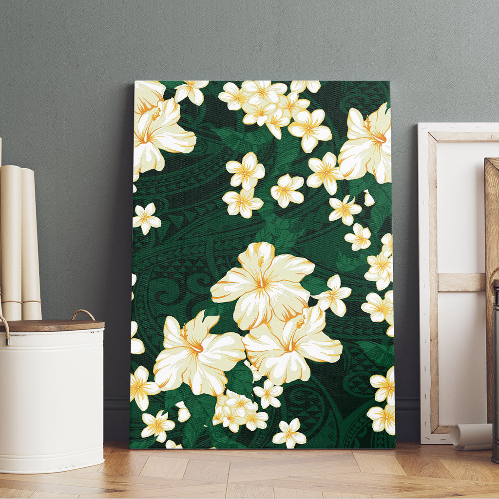 Hawaii Hibiscus Plumeria Green Canvas Wall Art Polynesian Pattern LT01 - Polynesian Pride