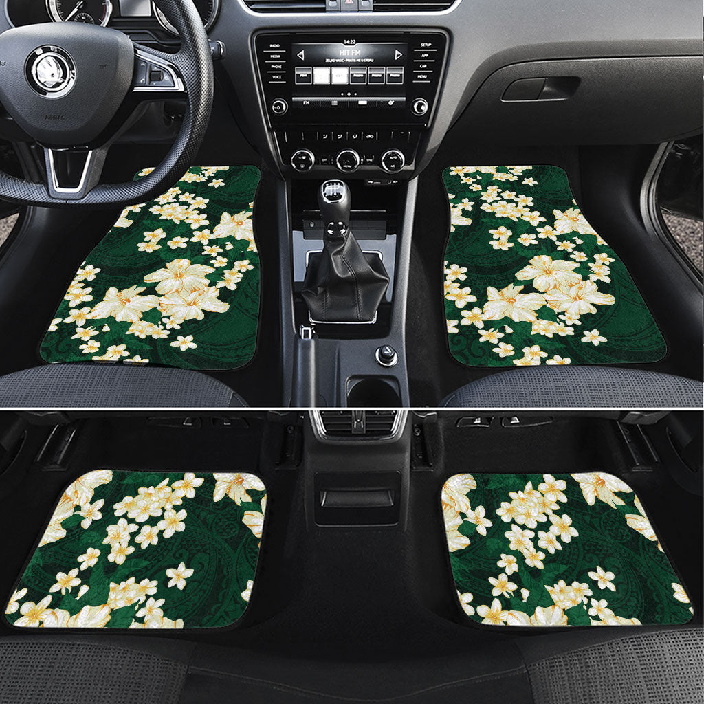 Hawaii Hibiscus Plumeria Green Car Mats Polynesian Pattern LT01 Set 4pcs Green - Polynesian Pride