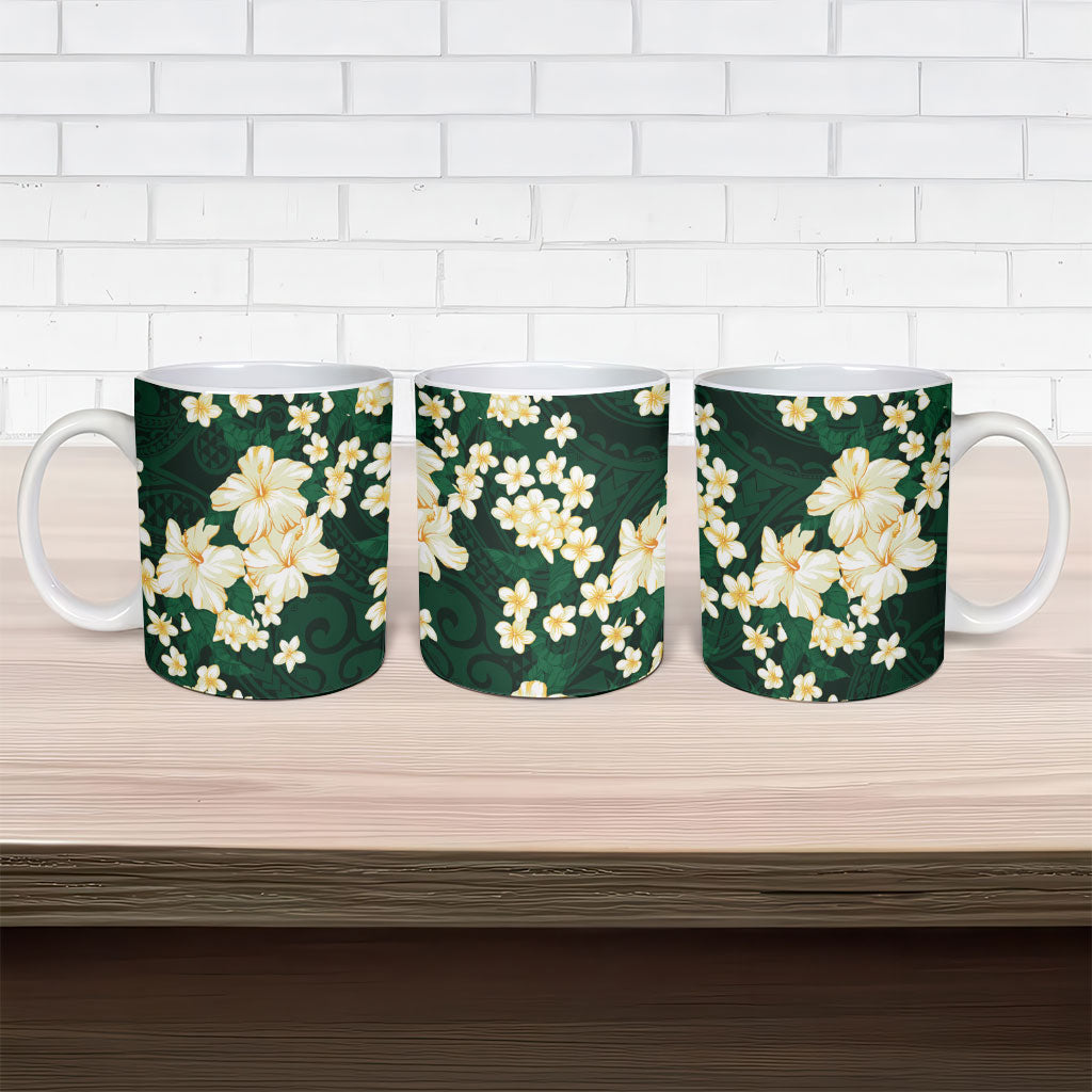 Hawaii Hibiscus Plumeria Green Ceramic Mug Polynesian Pattern LT01 - Polynesian Pride