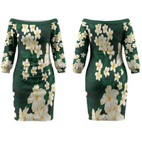 Hawaii Hibiscus Plumeria Green Couples Matching Off The Shoulder Long Sleeve Dress and Hawaiian Shirt Polynesian Pattern LT01 - Polynesian Pride