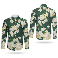 Hawaii Hibiscus Plumeria Green Couples Matching Puletasi and Long Sleeve Button Shirt Polynesian Pattern LT01 - Polynesian Pride