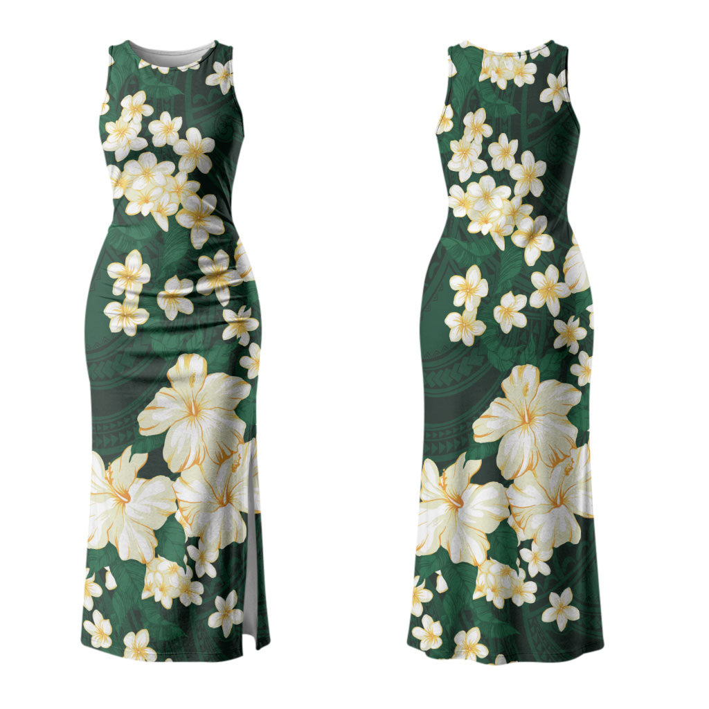 Hawaii Hibiscus Plumeria Green Couples Matching Tank Maxi Dress and Hawaiian Shirt Polynesian Pattern LT01 - Polynesian Pride