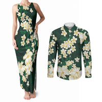 Hawaii Hibiscus Plumeria Green Couples Matching Tank Maxi Dress and Long Sleeve Button Shirt Polynesian Pattern LT01 Green - Polynesian Pride