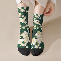 Hawaii Hibiscus Plumeria Green Crew Socks Polynesian Pattern LT01 Crew Socks Green - Polynesian Pride