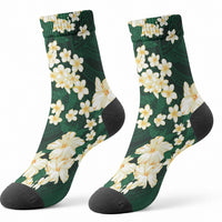 Hawaii Hibiscus Plumeria Green Crew Socks Polynesian Pattern LT01 - Polynesian Pride