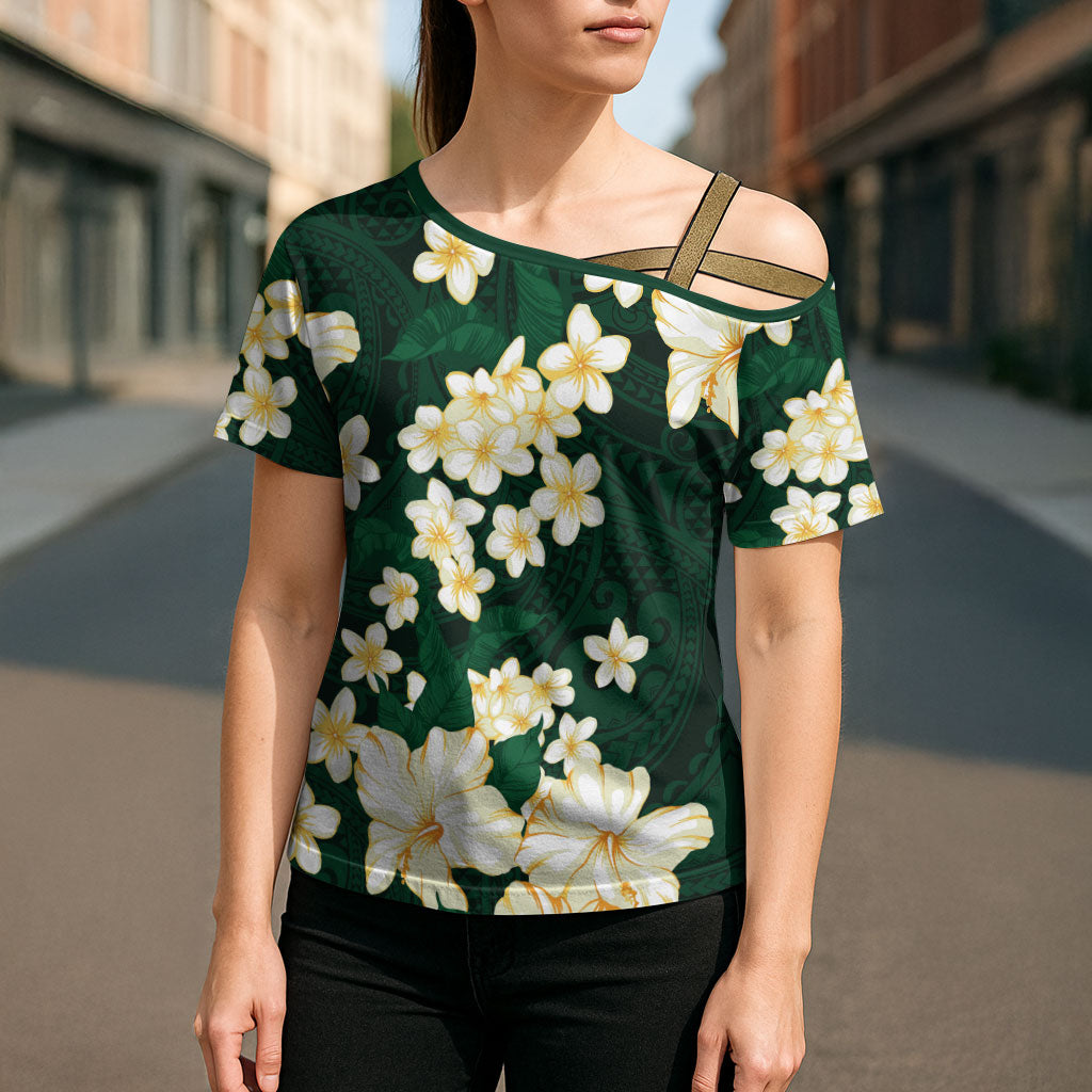 Hawaii Hibiscus Plumeria Green Cross Shoulder Shirt Polynesian Pattern LT01 - Polynesian Pride