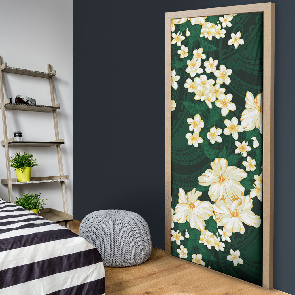 Hawaii Hibiscus Plumeria Green Door Cover Polynesian Pattern LT01 - Polynesian Pride