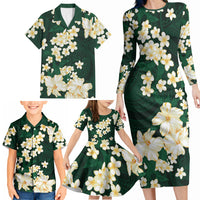 Hawaii Hibiscus Plumeria Green Family Matching Long Sleeve Bodycon Dress and Hawaiian Shirt Polynesian Pattern LT01 - Polynesian Pride