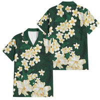 Hawaii Hibiscus Plumeria Green Family Matching Long Sleeve Bodycon Dress and Hawaiian Shirt Polynesian Pattern LT01 Dad's Shirt - Short Sleeve Green - Polynesian Pride