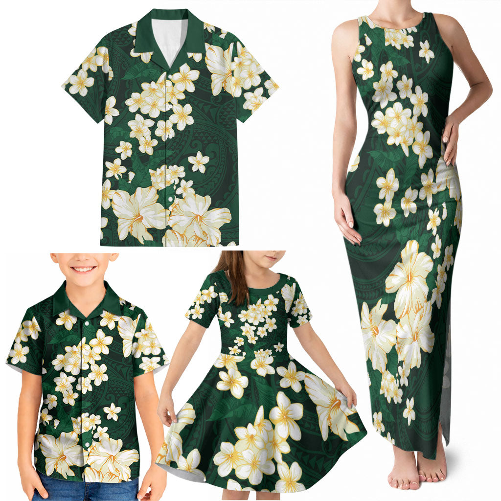 Hawaii Hibiscus Plumeria Green Family Matching Tank Maxi Dress and Hawaiian Shirt Polynesian Pattern LT01 - Polynesian Pride