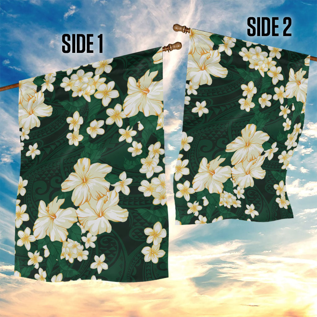 Hawaii Hibiscus Plumeria Green Garden Flag Polynesian Pattern LT01 - Polynesian Pride