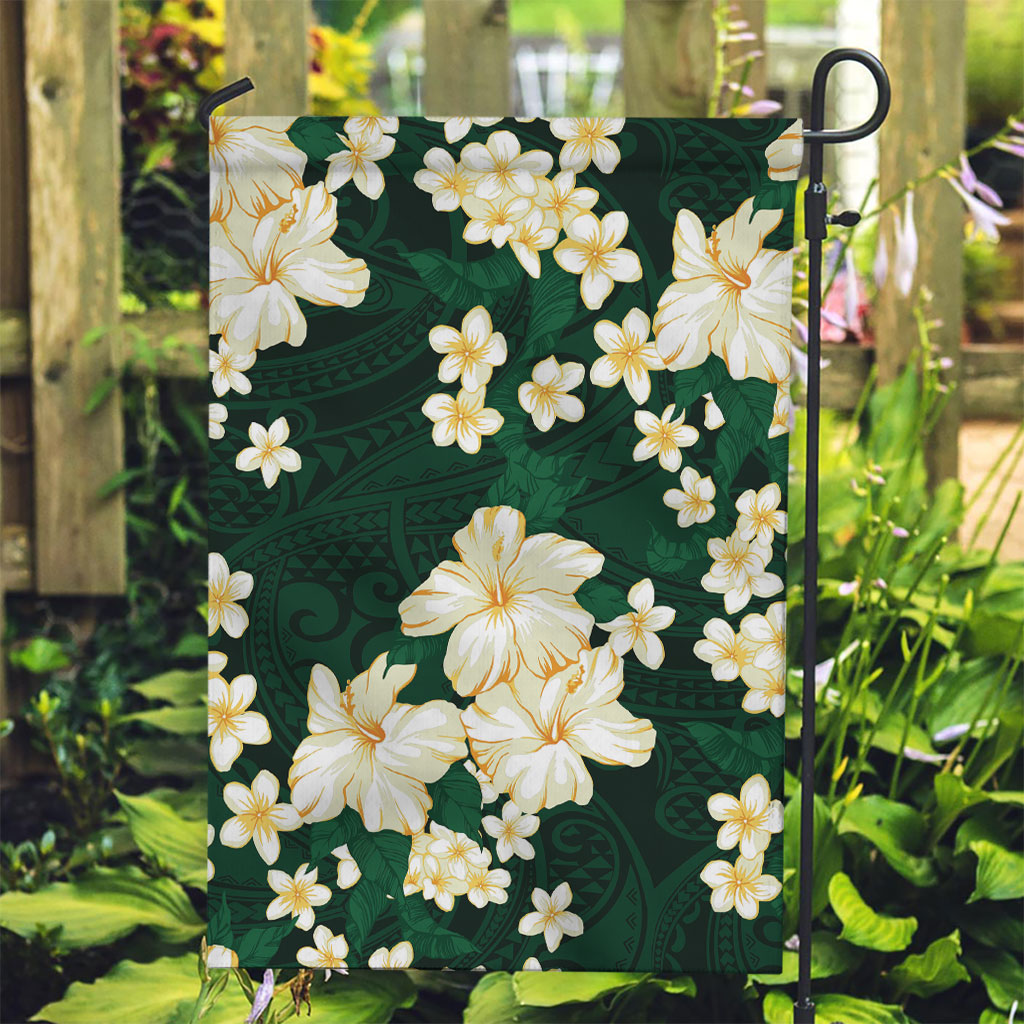 Hawaii Hibiscus Plumeria Green Garden Flag Polynesian Pattern LT01 Garden Flag Green - Polynesian Pride