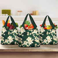 Hawaii Hibiscus Plumeria Green Grocery Bag Polynesian Pattern LT01 3-pack One Size Green - Polynesian Pride