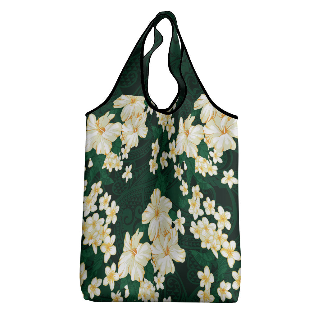 Hawaii Hibiscus Plumeria Green Grocery Bag Polynesian Pattern LT01 - Polynesian Pride