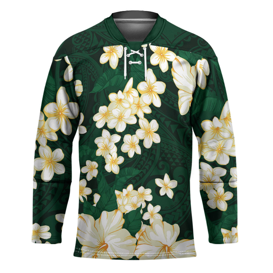 Hawaii Hibiscus Plumeria Green Hockey Jersey Polynesian Pattern LT01 Unisex Green - Polynesian Pride