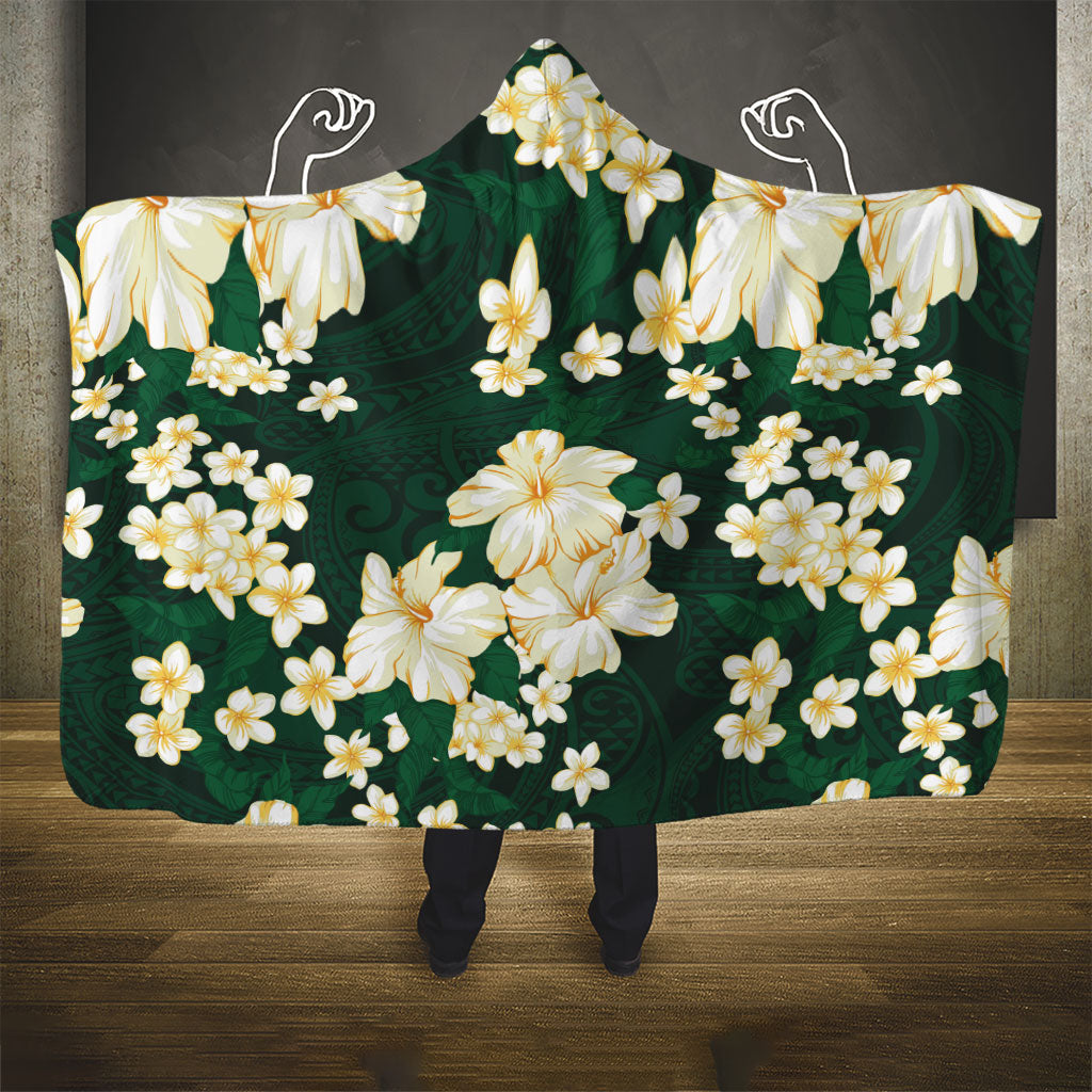 Hawaii Hibiscus Plumeria Green Hooded Blanket Polynesian Pattern LT01 - Polynesian Pride