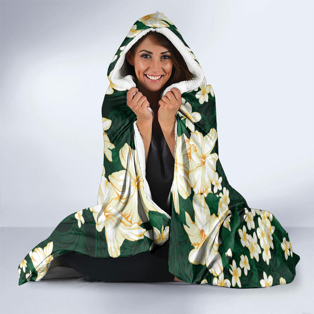 Hawaii Hibiscus Plumeria Green Hooded Blanket Polynesian Pattern LT01 - Polynesian Pride