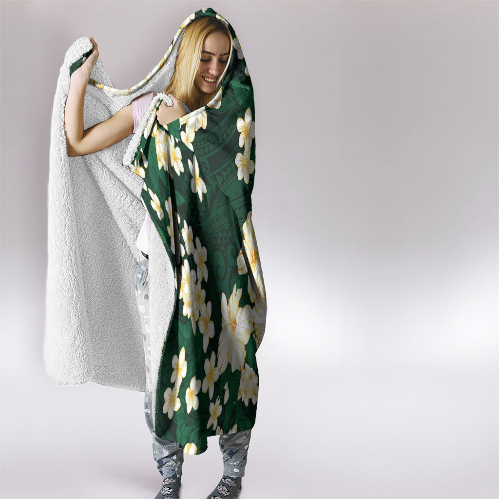 Hawaii Hibiscus Plumeria Green Hooded Blanket Polynesian Pattern LT01 - Polynesian Pride
