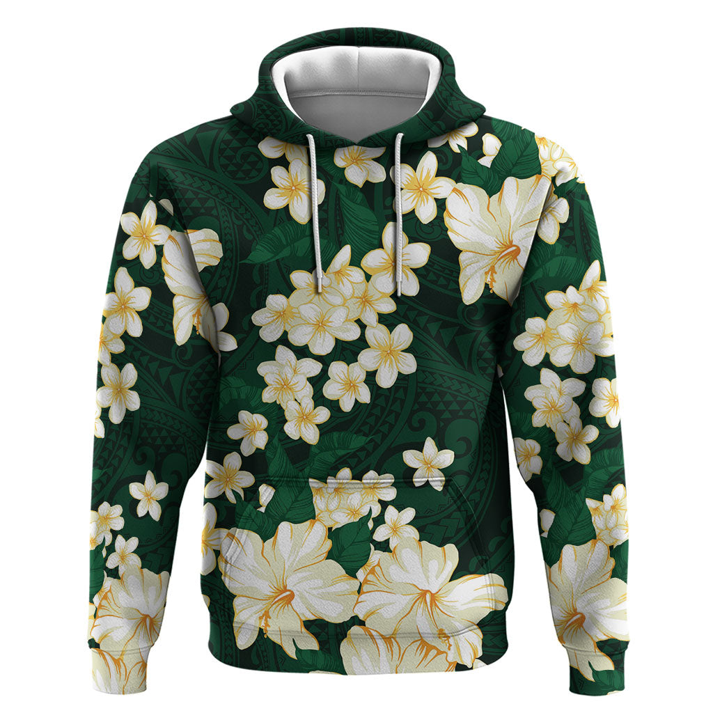 Hawaii Hibiscus Plumeria Green Hoodie Polynesian Pattern LT01 Pullover Hoodie Green - Polynesian Pride