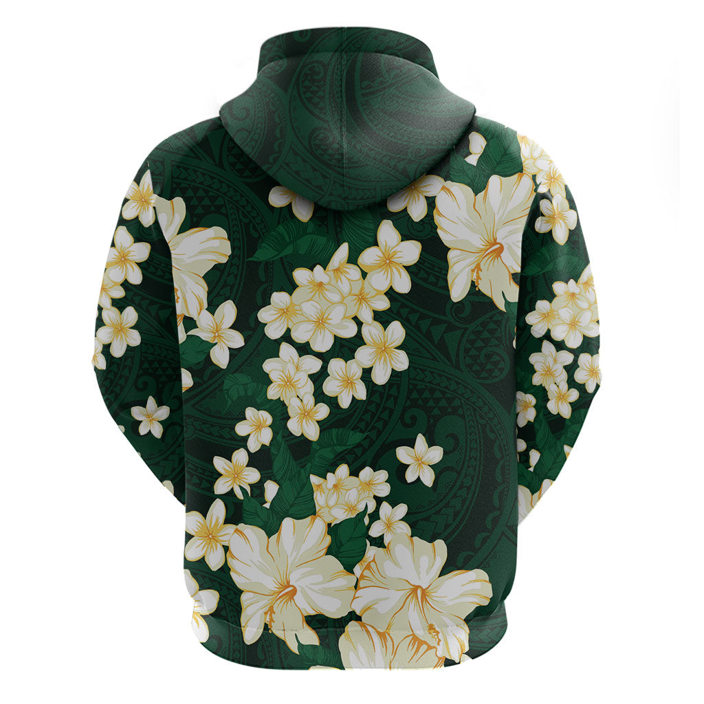 Hawaii Hibiscus Plumeria Green Hoodie Polynesian Pattern LT01 - Polynesian Pride