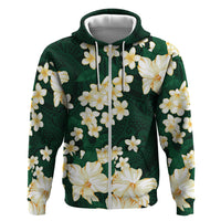 Hawaii Hibiscus Plumeria Green Hoodie Polynesian Pattern LT01 Zip Hoodie Green - Polynesian Pride
