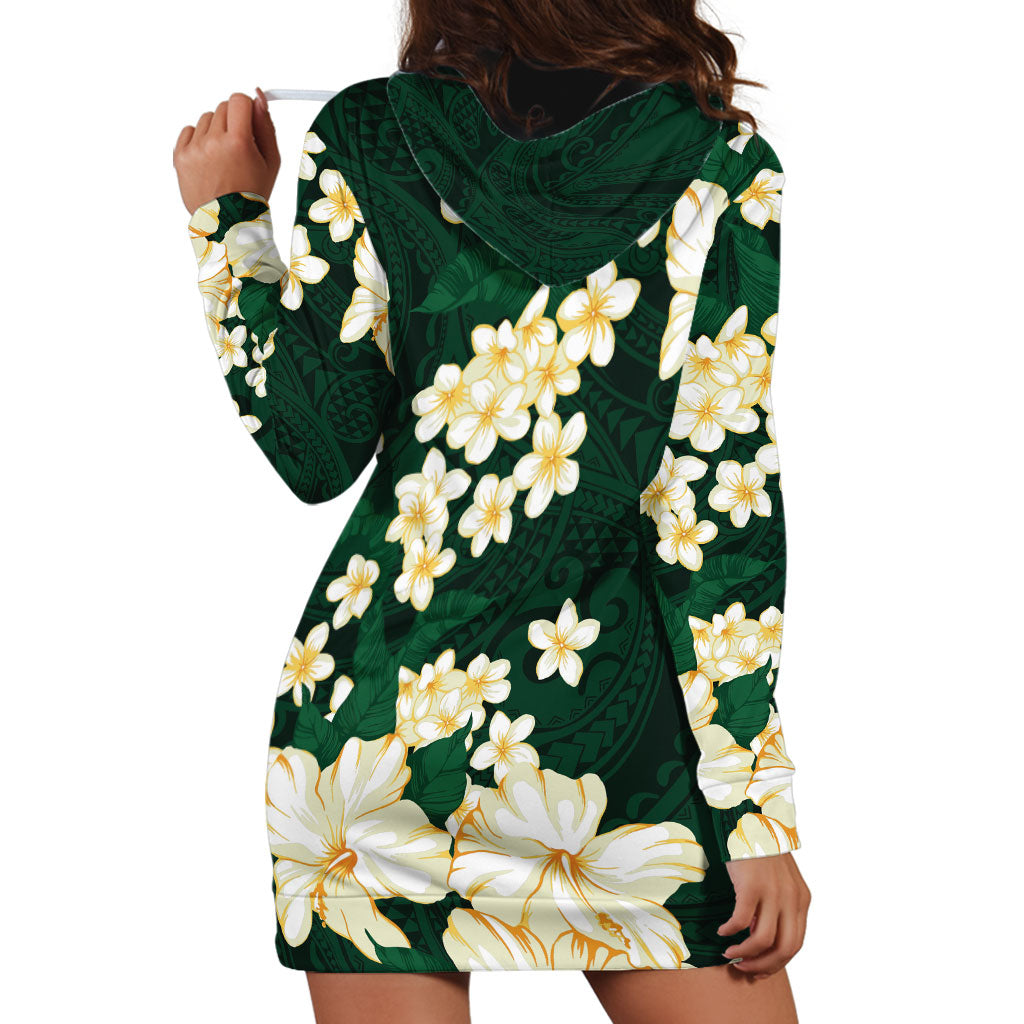 Hawaii Hibiscus Plumeria Green Hoodie Dress Polynesian Pattern LT01 - Polynesian Pride
