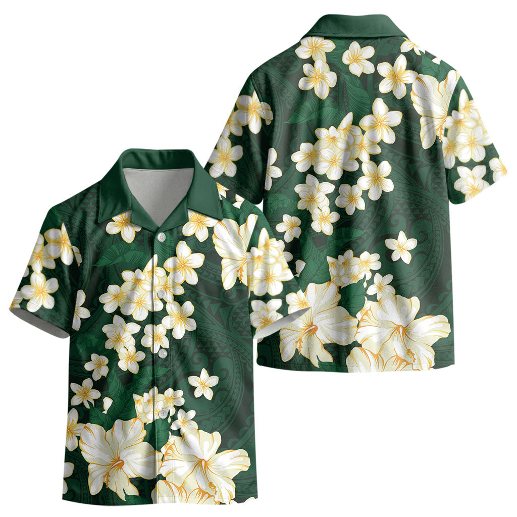 Hawaii Hibiscus Plumeria Green Kid Hawaiian Shirt Polynesian Pattern LT01 - Polynesian Pride
