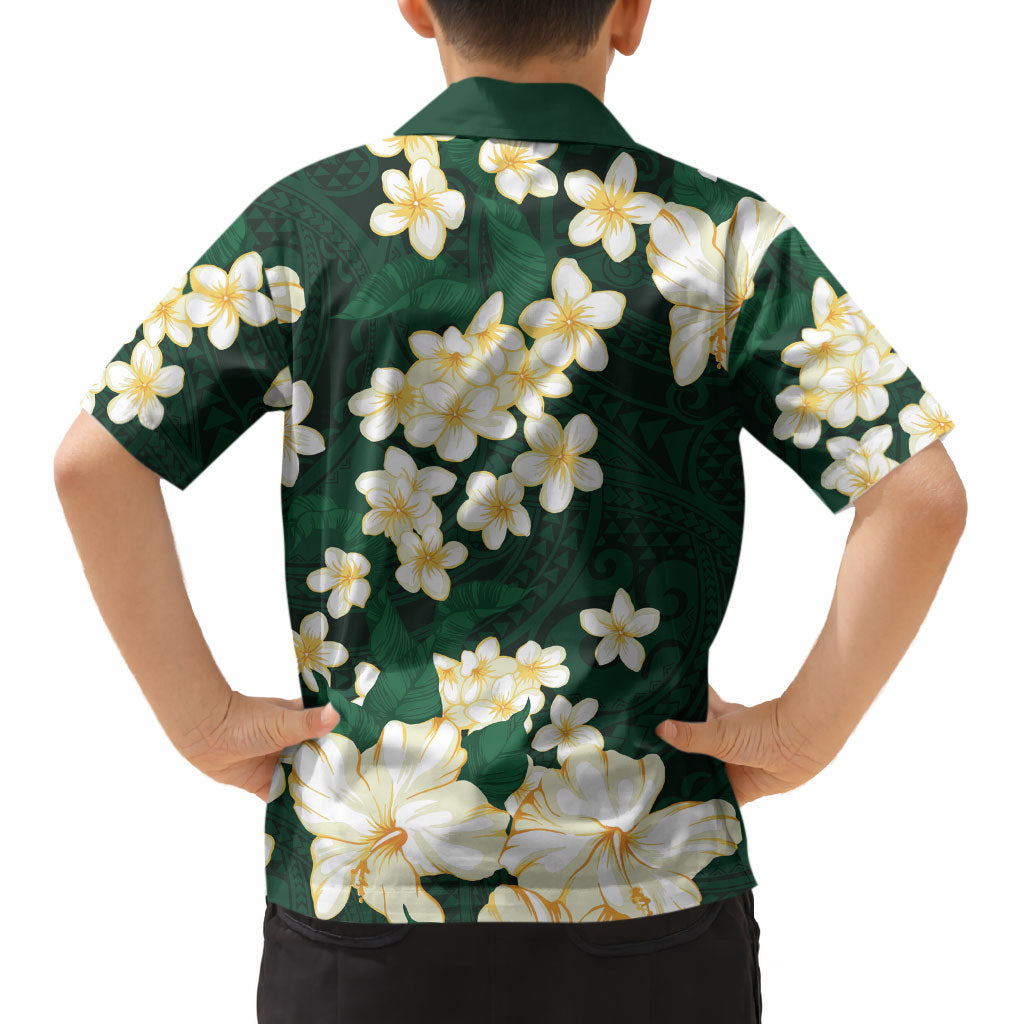 Hawaii Hibiscus Plumeria Green Kid Hawaiian Shirt Polynesian Pattern LT01 - Polynesian Pride