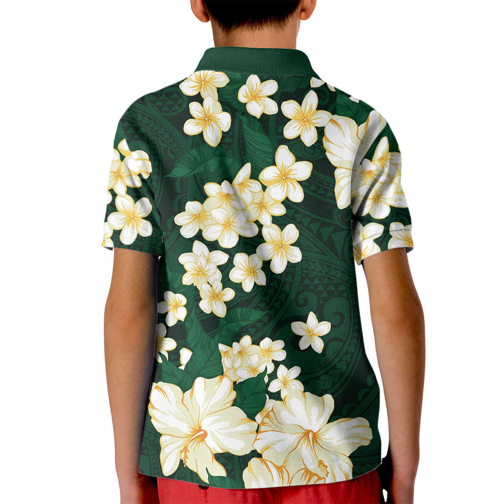 Hawaii Hibiscus Plumeria Green Kid Polo Shirt Polynesian Pattern LT01 - Polynesian Pride