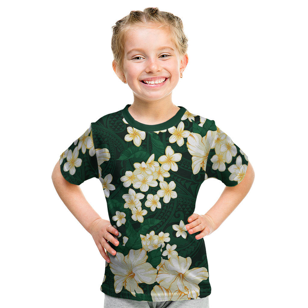 Hawaii Hibiscus Plumeria Green Kid T Shirt Polynesian Pattern LT01 Green - Polynesian Pride